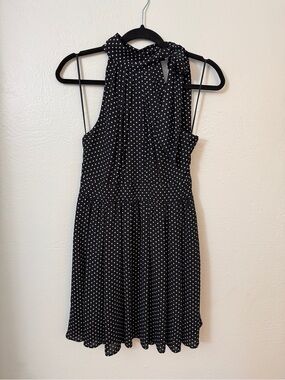 Express Black and White Polka Dot Tie TopMini Dress